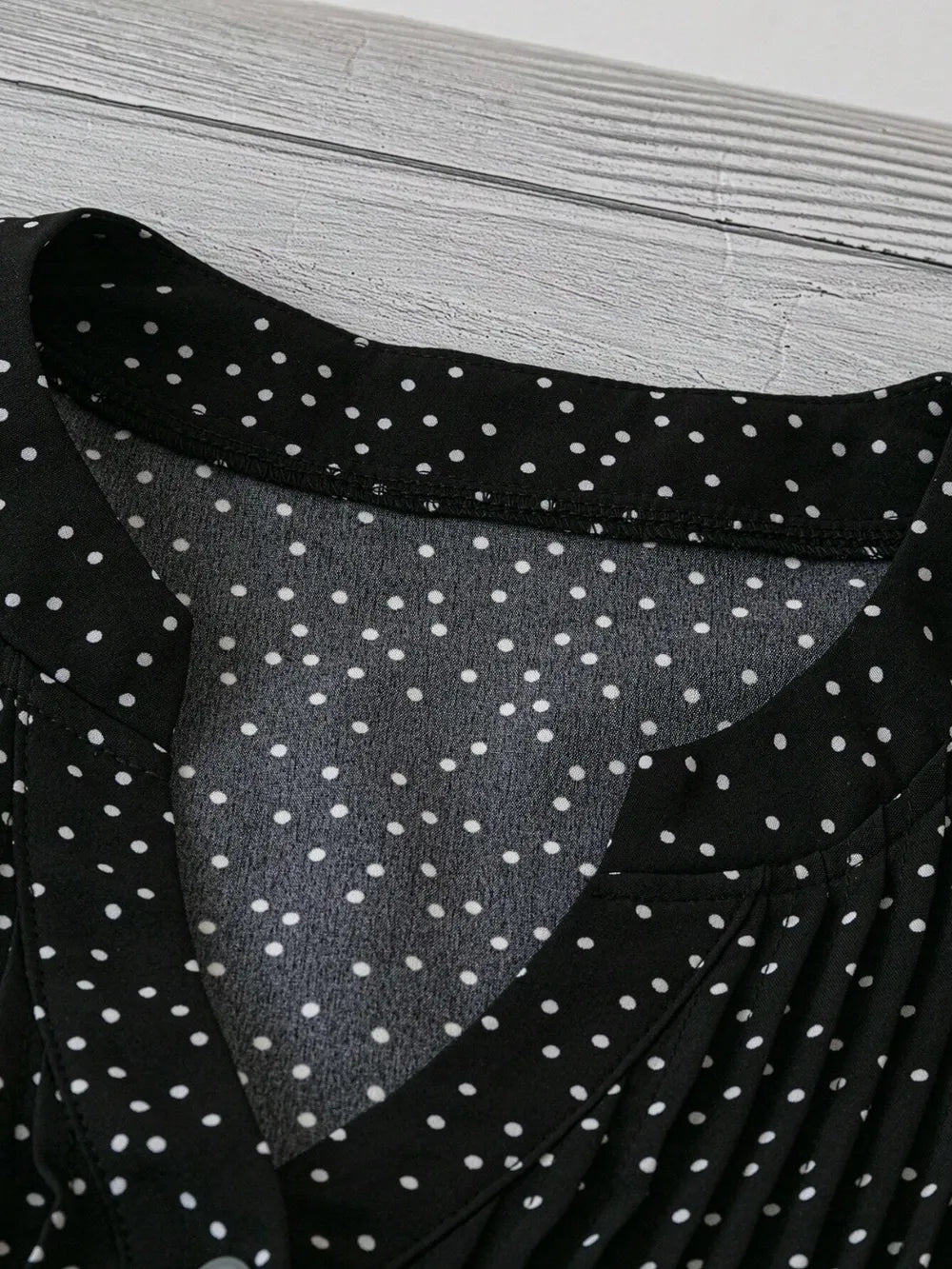 Polka Dot Notched Ruffled Cap Sleeve Blouse