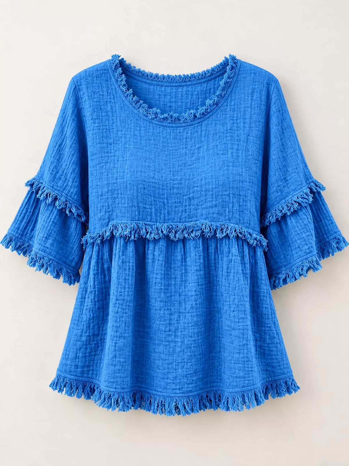 Full Size Frayed Edge Textured Blouse Plus Size