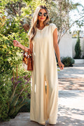Jet Stream Half Buttons Ribbed Knit Wide Leg Jumpsuit