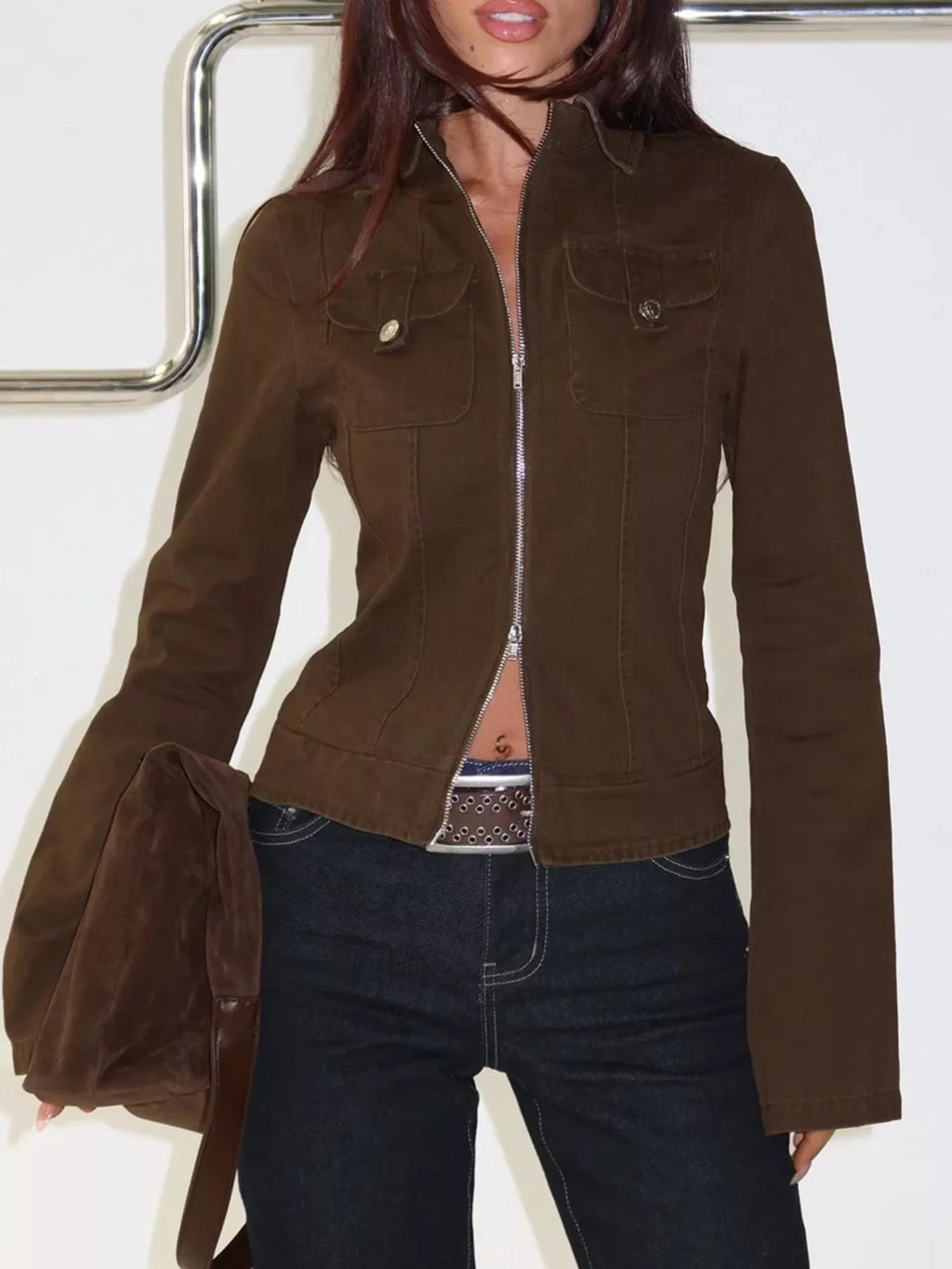 Slim-Fit Utility Zip-Up Cropped Jacket