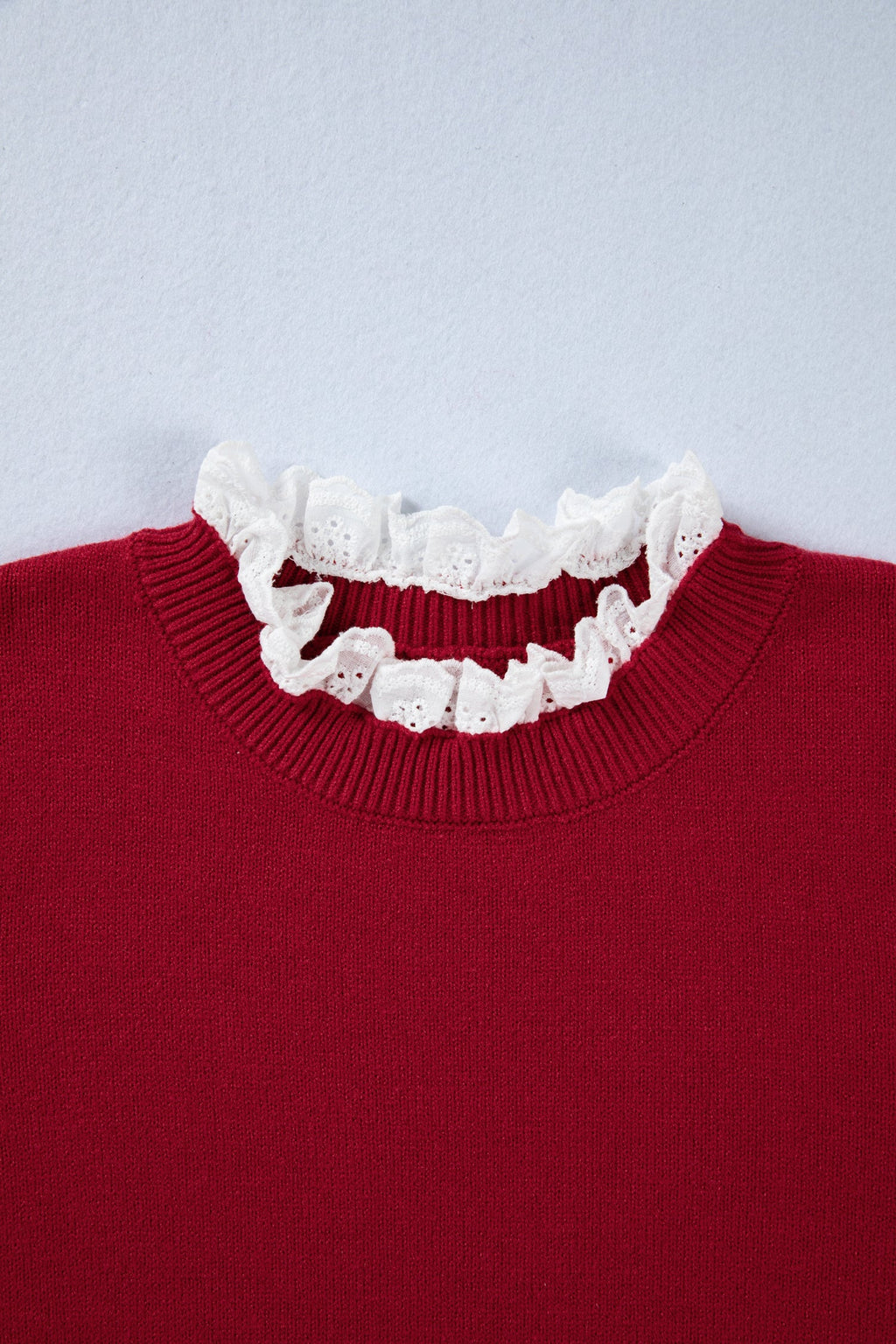 Lace Trim Patchwork Buttoned Cuff Sweater