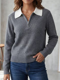 Contrast Collar Quarter Zip Sweater