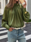 Mock Neck Lantern Sleeves Blouse