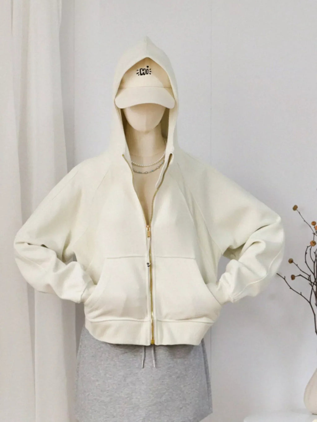 Zip Up Raglan Sleeve Hoodie