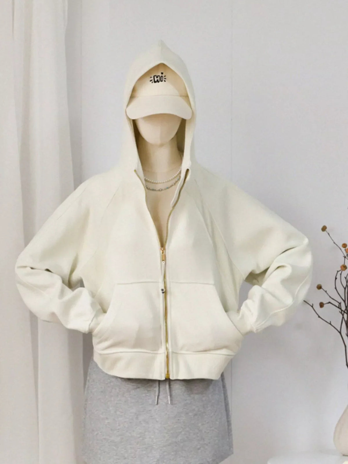 Zip Up Raglan Sleeve Hoodie