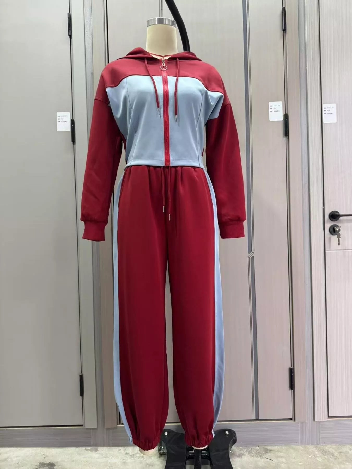 Color-Block Zip-Up Crop Hoodie and Joggers Set