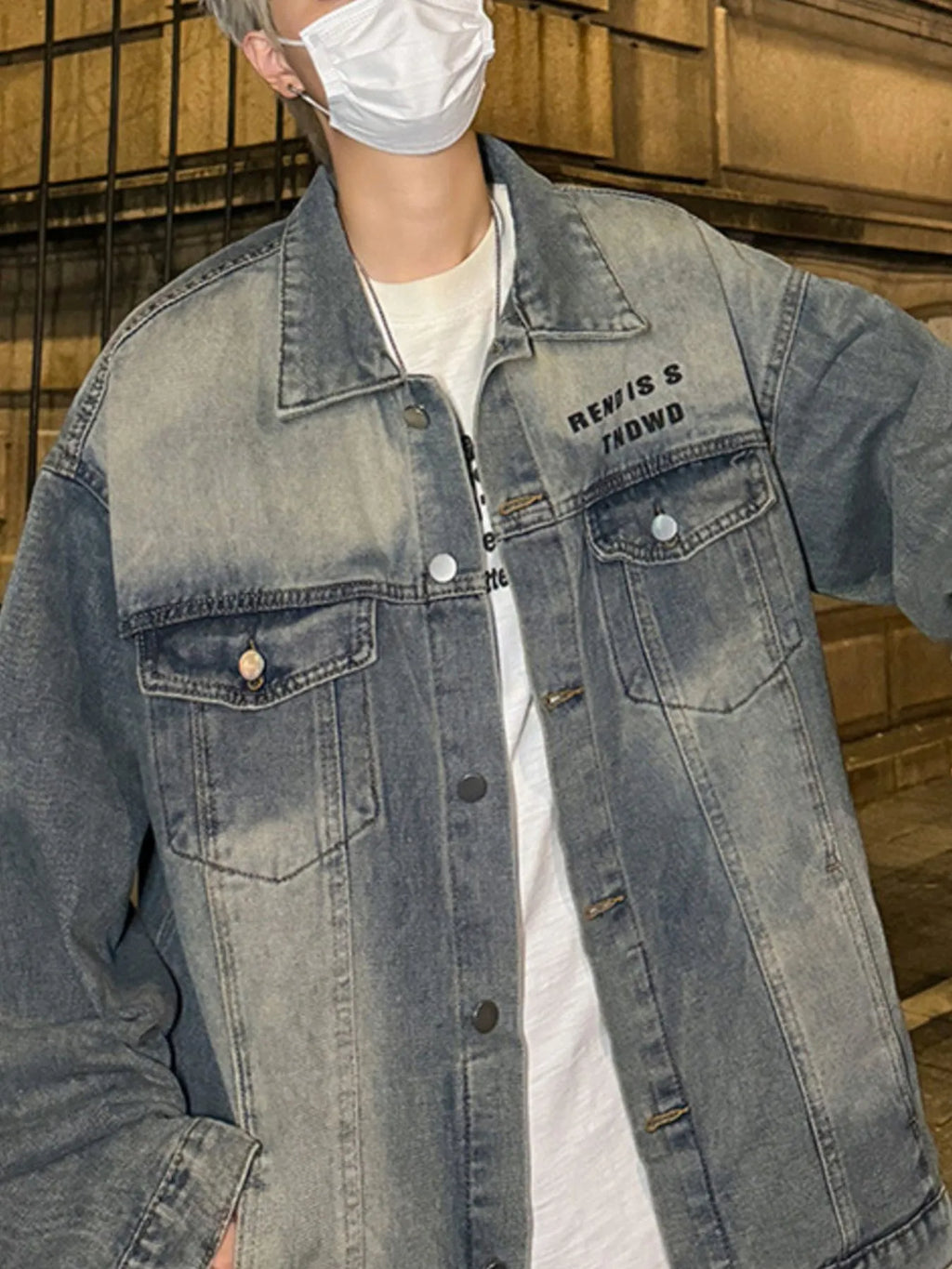 Men's Plus Size Oversized Button Up Washed Denim Jacket