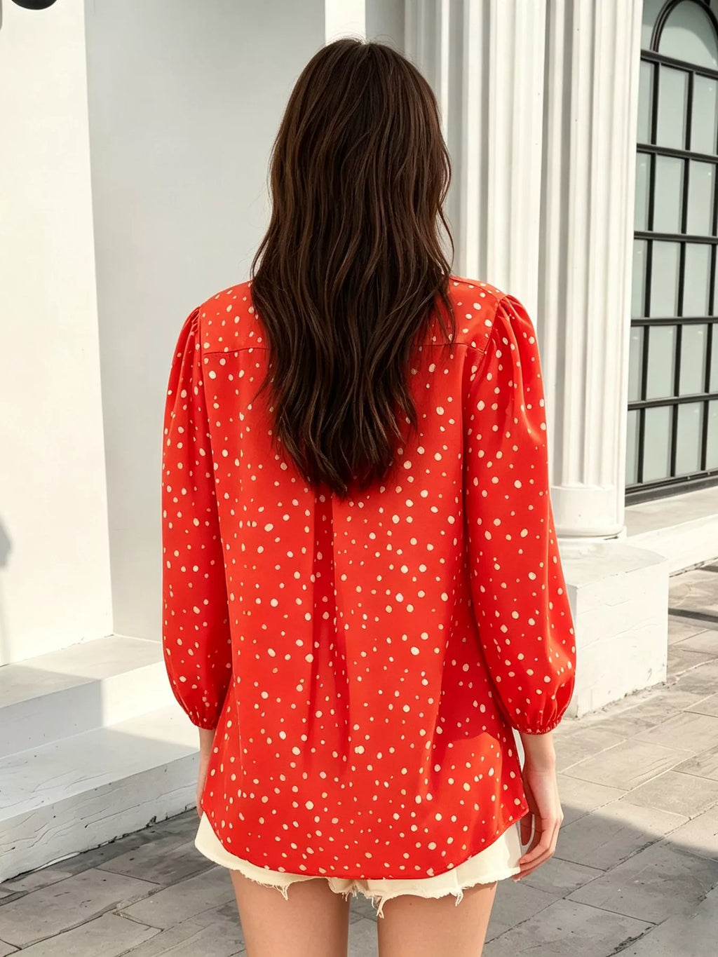 Polka Dot Puff Sleeve Shirt