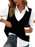 Full Size Chic V-Neck Sleeveless Knit Sweater Vest Plus Size