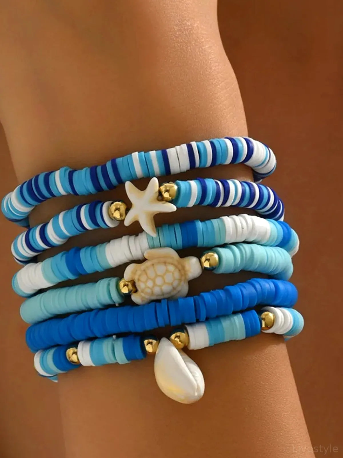 6-Piece Ceramic Beaded Shell Bracelet Set
