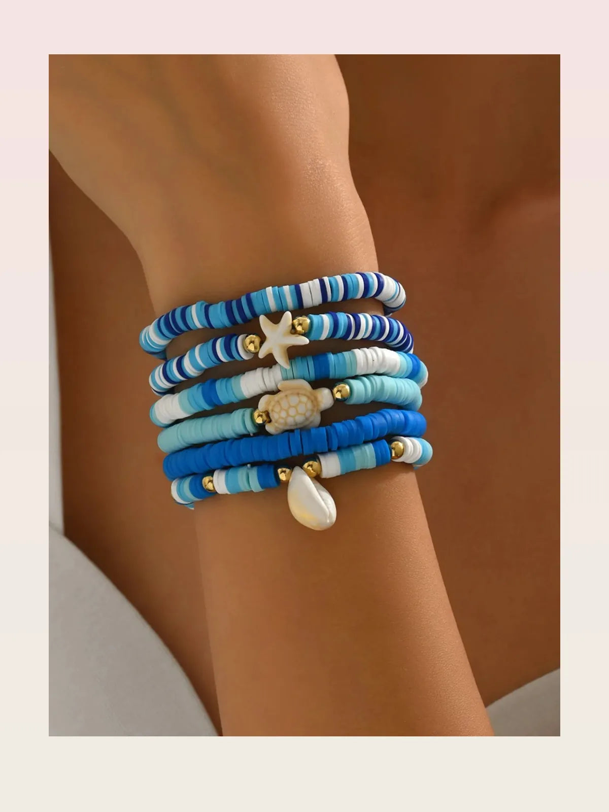 6-Piece Ceramic Beaded Shell Bracelet Set