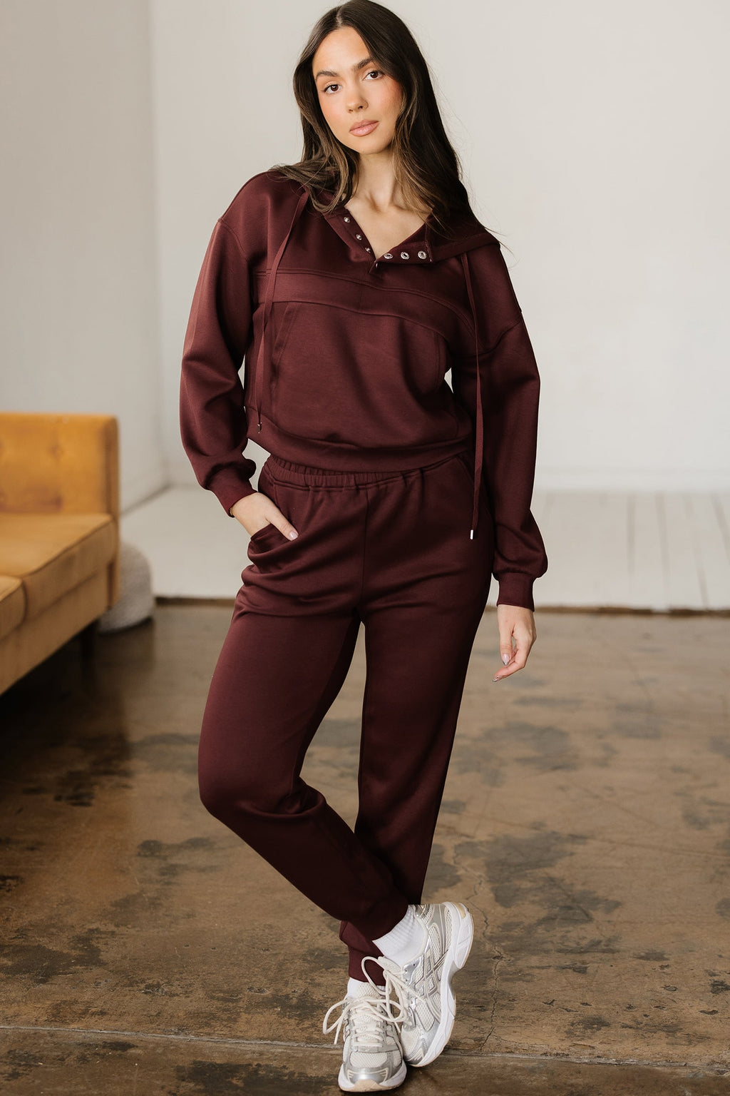 Solid Cropped Hoodie and Jogger Lounge Set