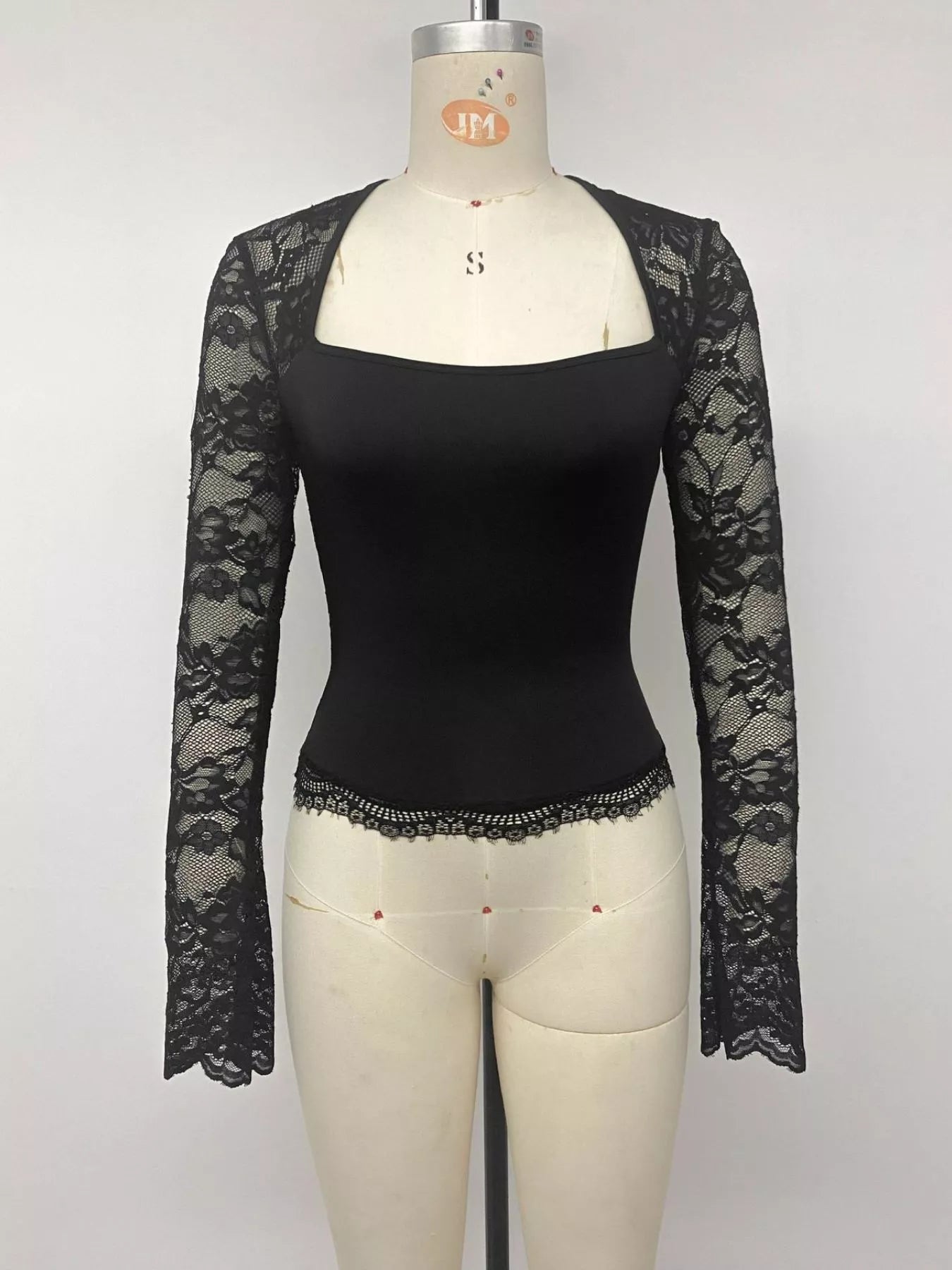 Lace Sleeve Square Neck Top