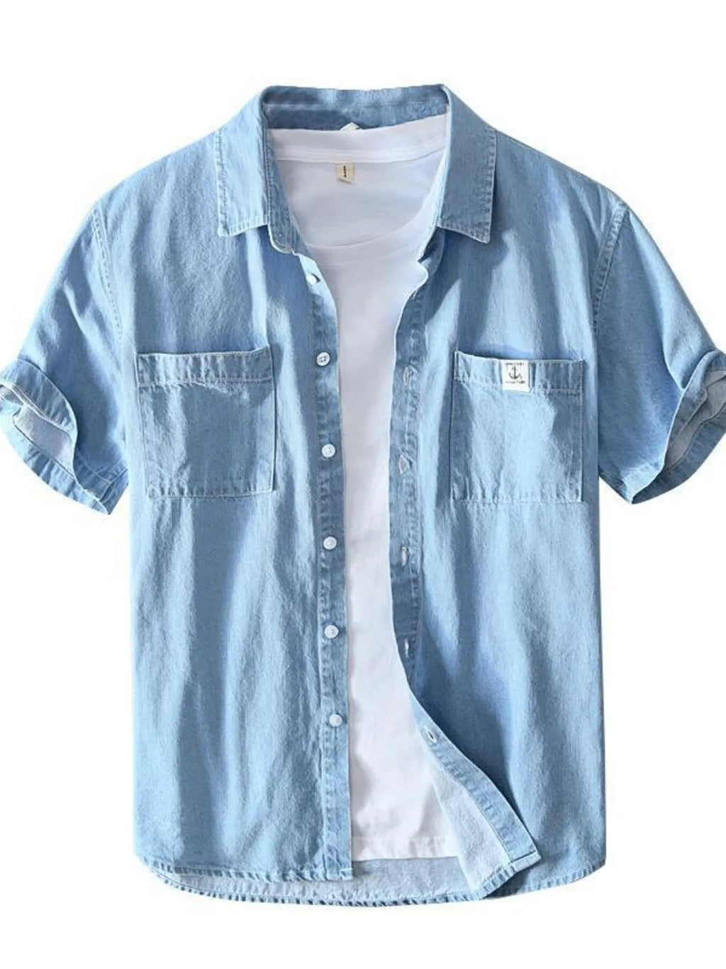 Men's Plus Size Button Up Short Sleeve Denim Shirt