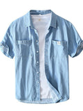 Men's Plus Size Button Up Short Sleeve Denim Shirt