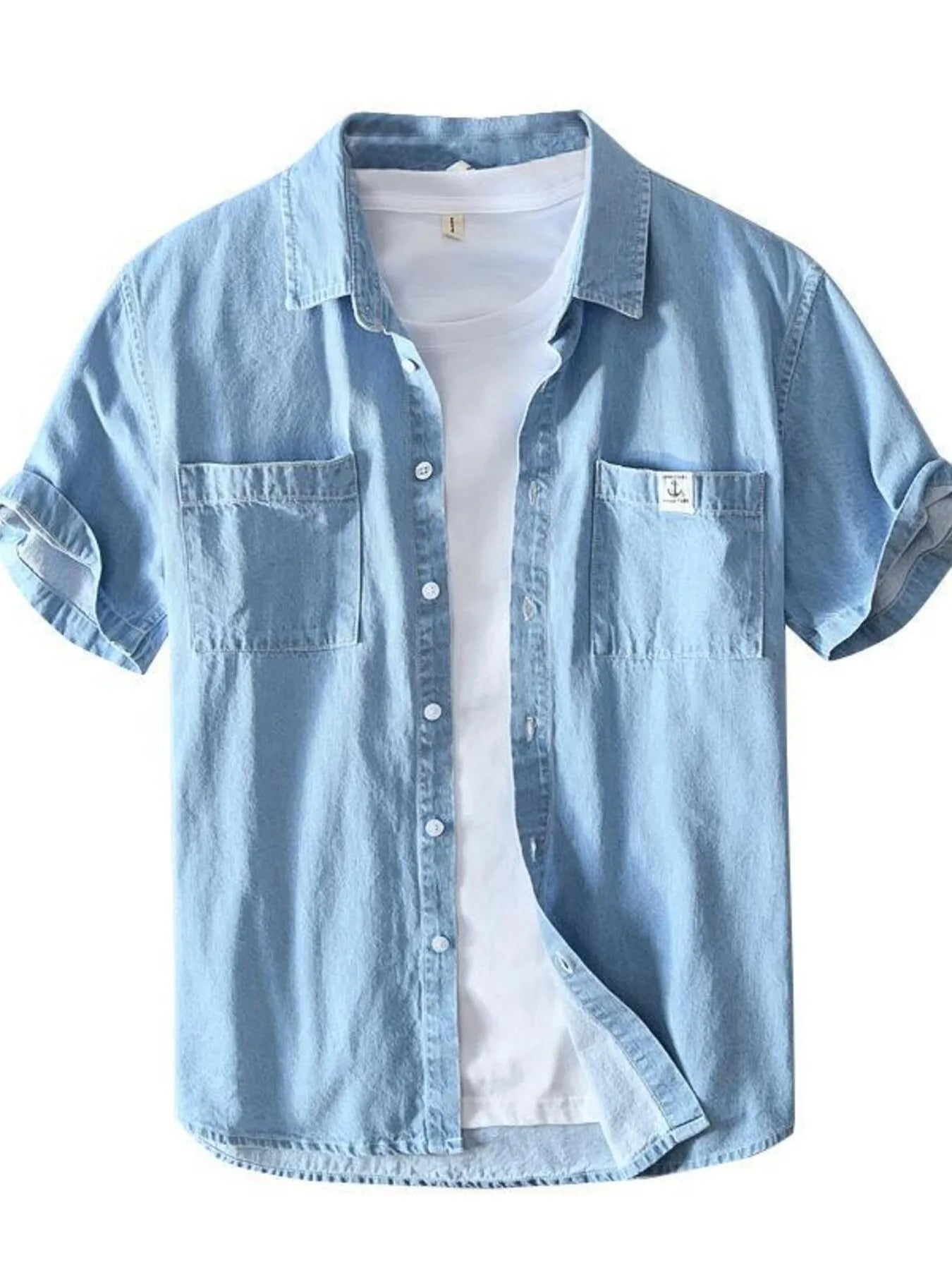 Men's Plus Size Button Up Short Sleeve Denim Shirt