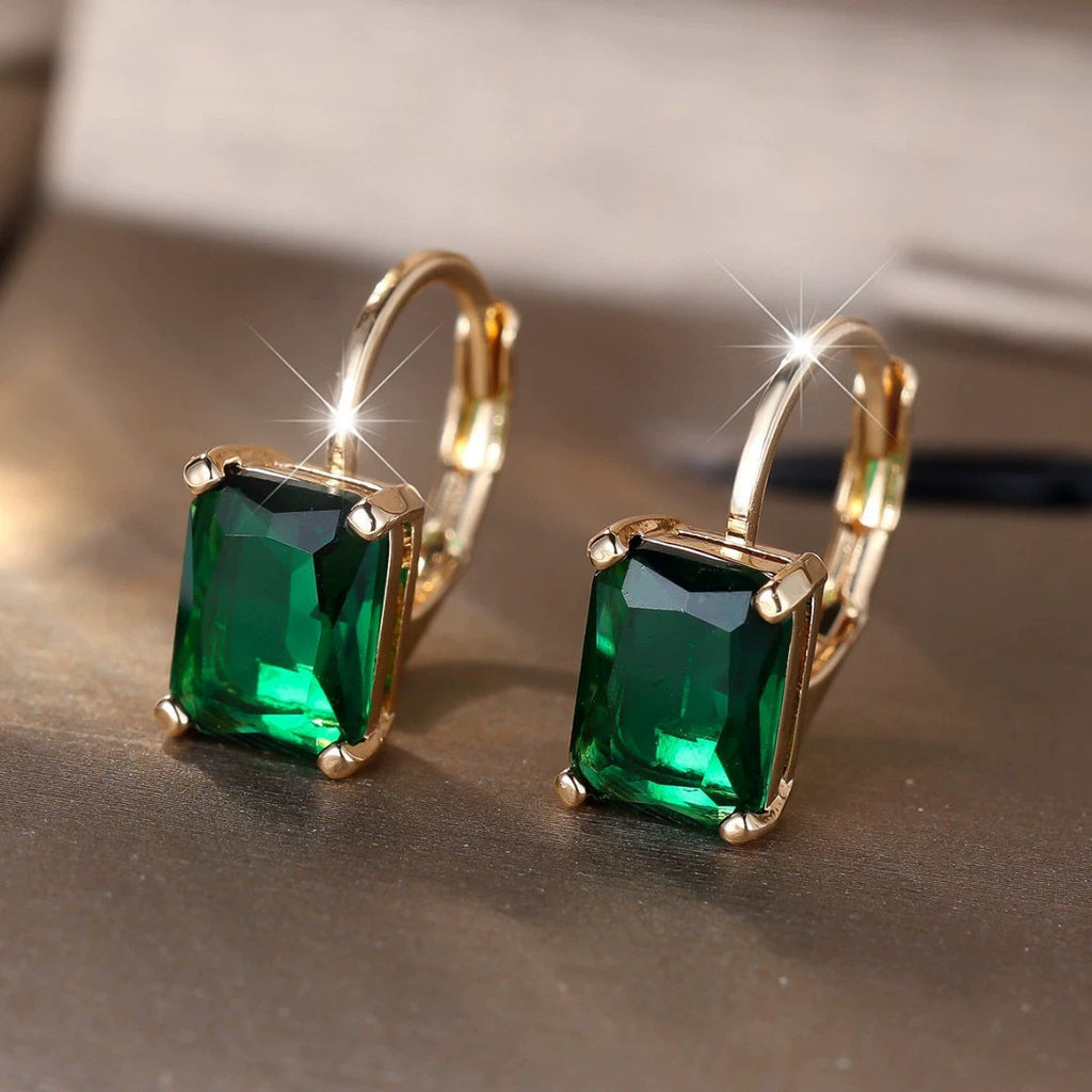 Rectangular Emerald Minimalist Ear Clips For Women