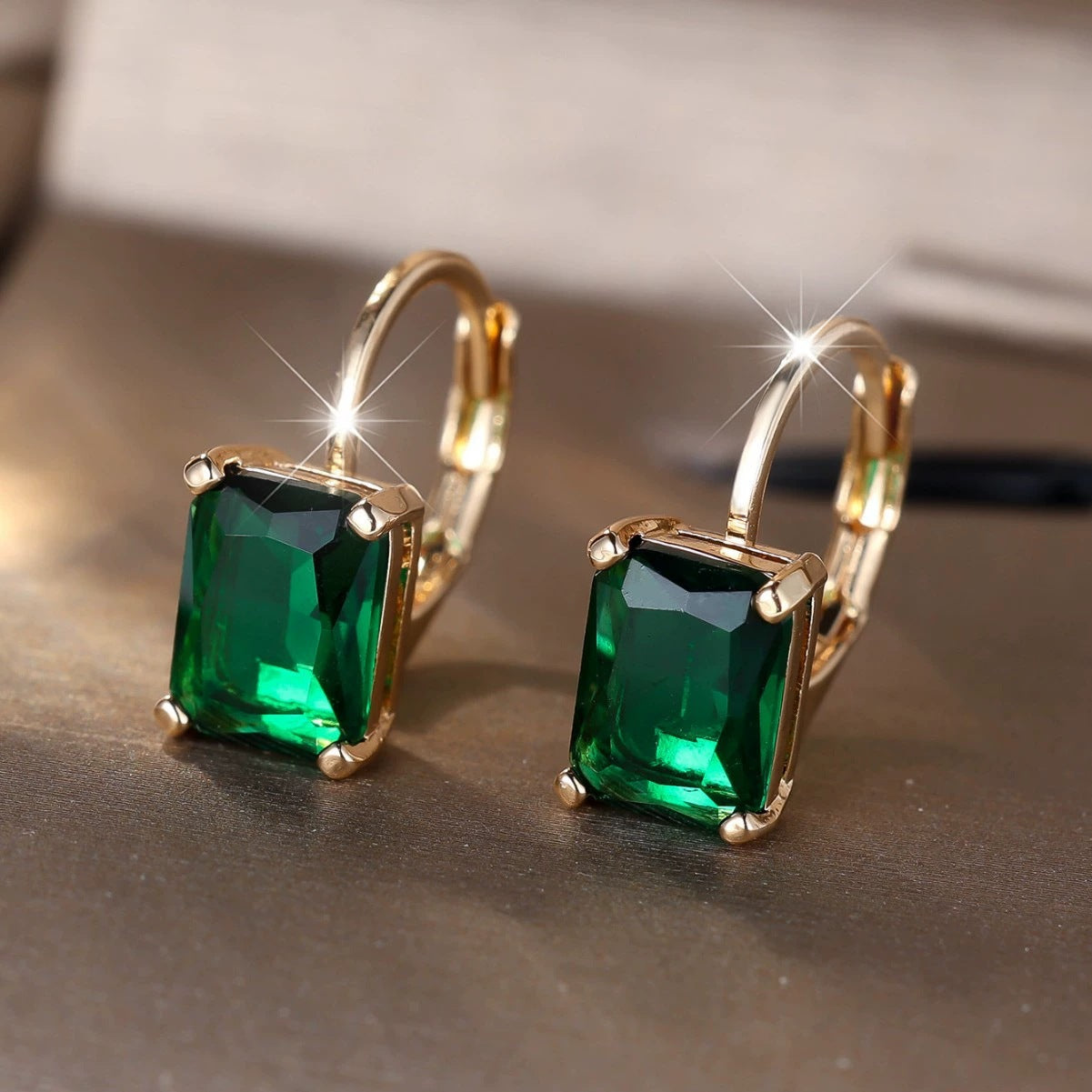 Rectangular Emerald Minimalist Ear Clips For Women