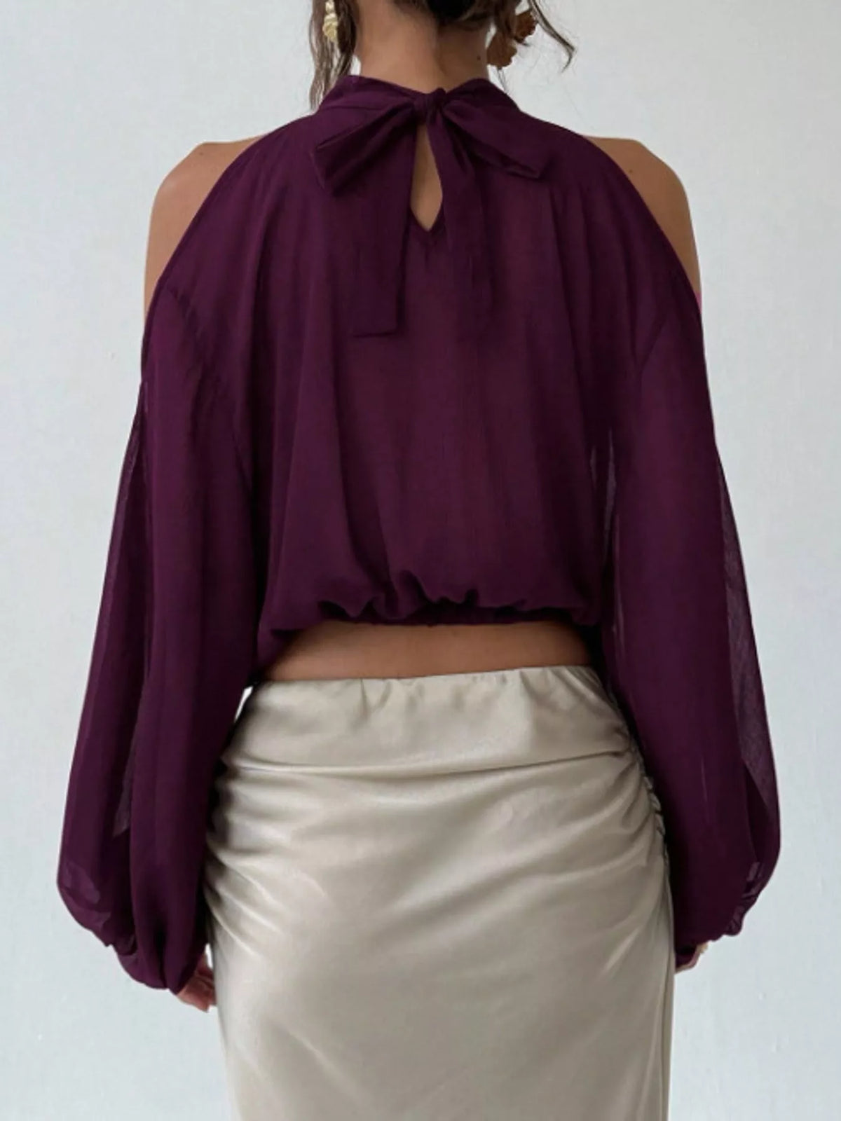 Cold-Shoulder Long Sleeve Blouse
