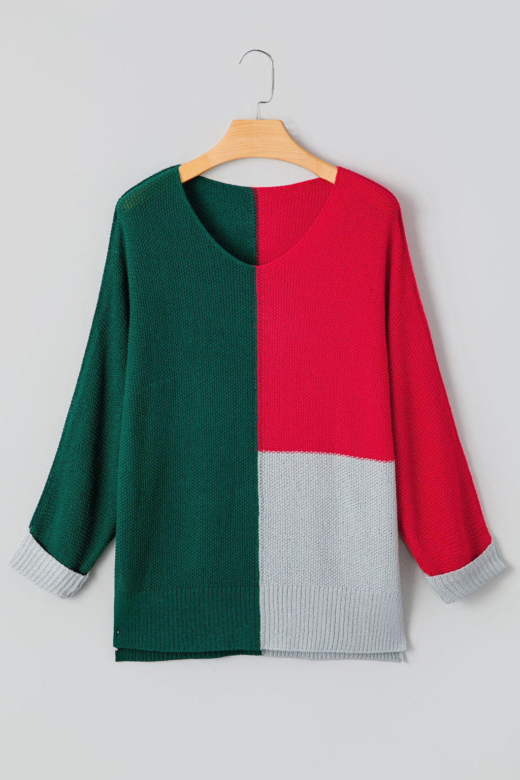 Colorblock Knit V-Neck Sweater
