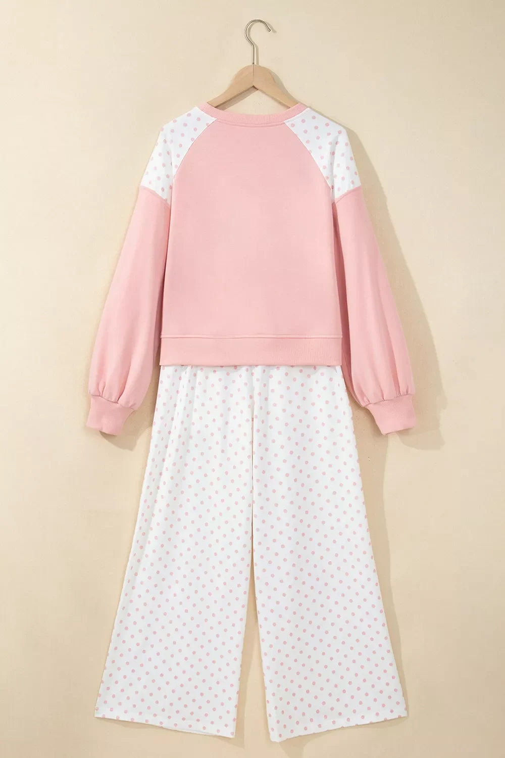 Polka Dot Cropped Sweatshirt and Wide-Leg Pants Set