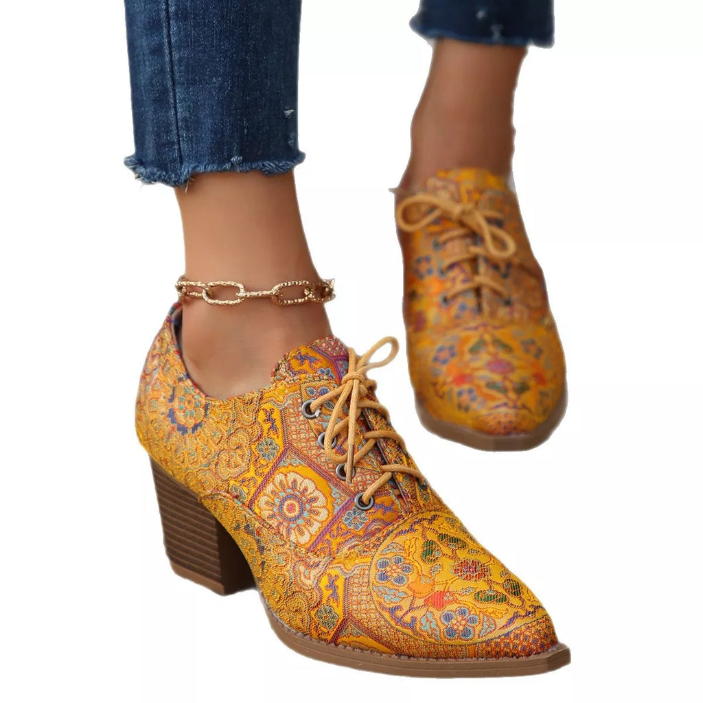 Point Toe Block Heels Ankle Boots