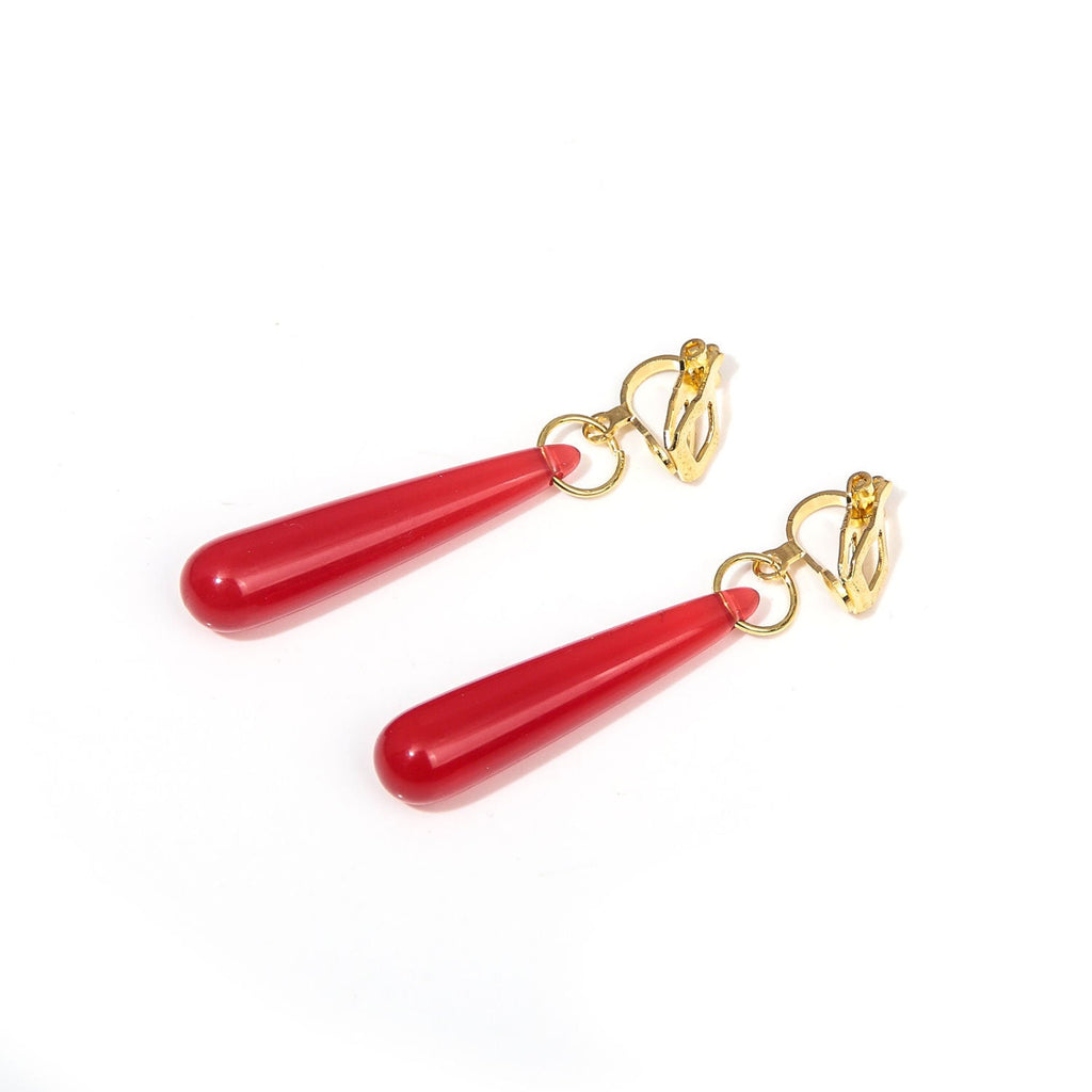 Red Water Drop Resin Pendant Earrings