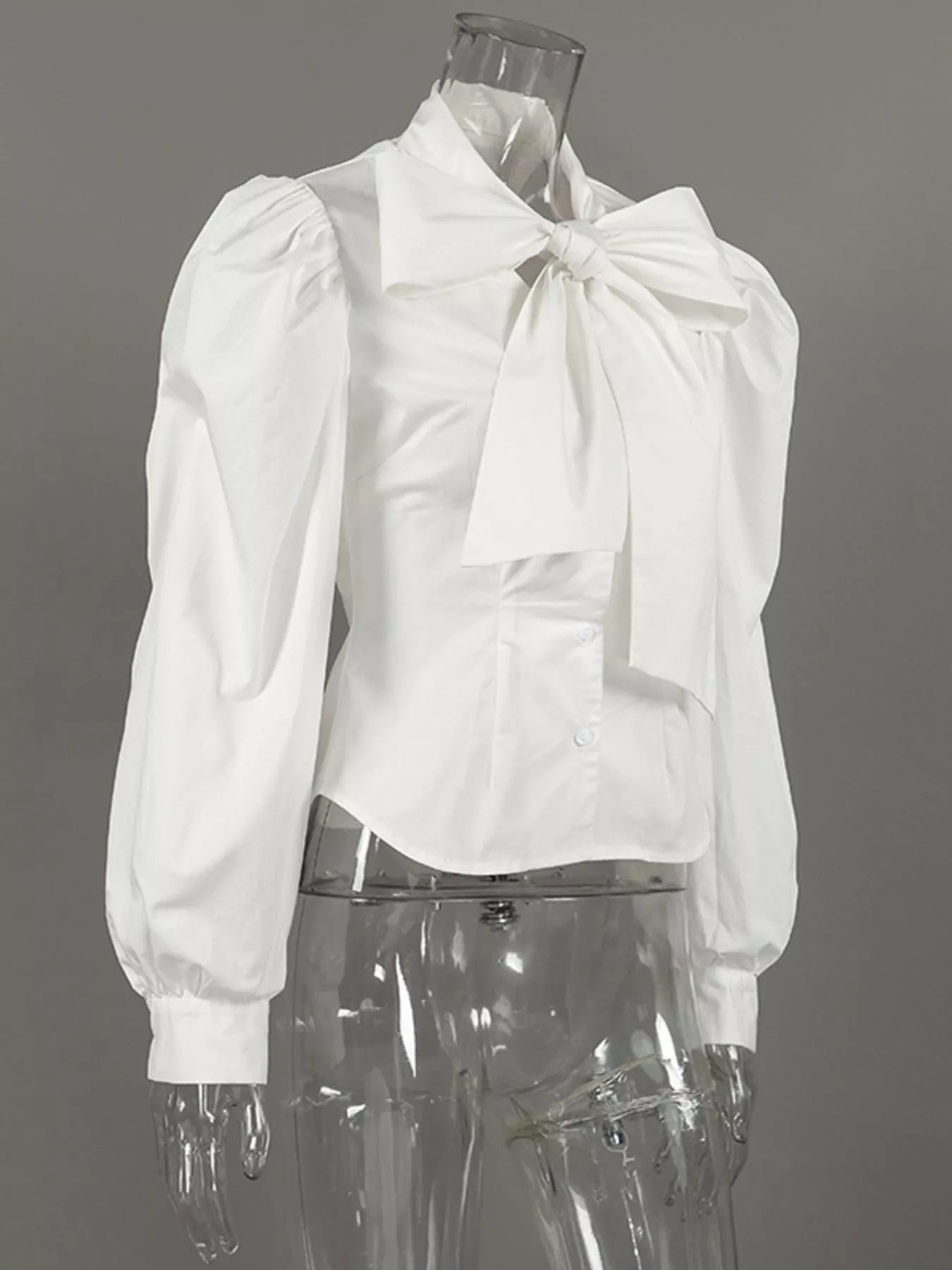 Bow Tie Puffed Sleeves Blouse