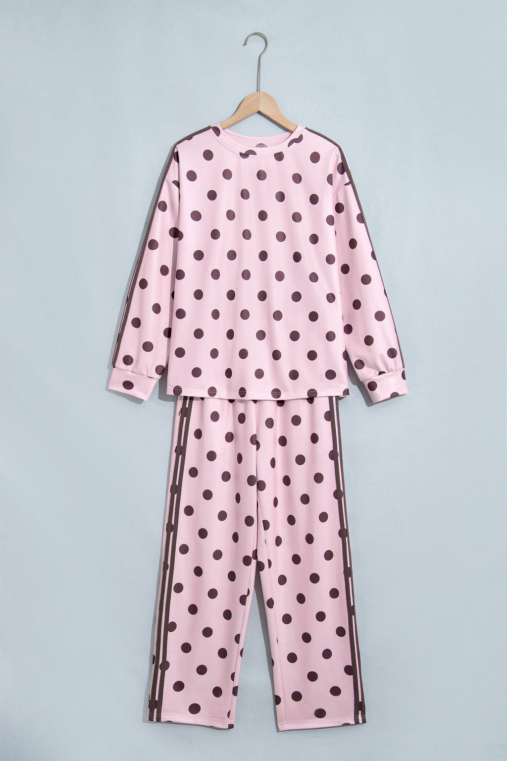 Polka Dot Side Stripe Long Sleeve Top & Pant Set