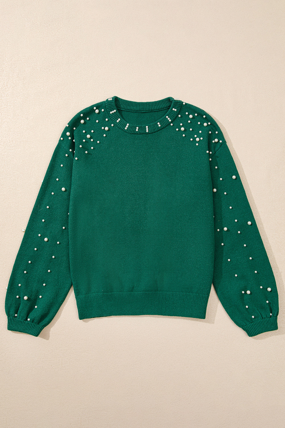 Solid Pearl Drop Shoulder Round Neck Sweater
