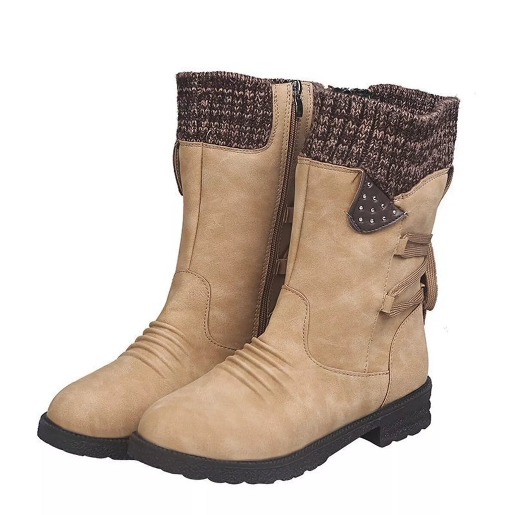 Knitted Cuff Round Toe Boots