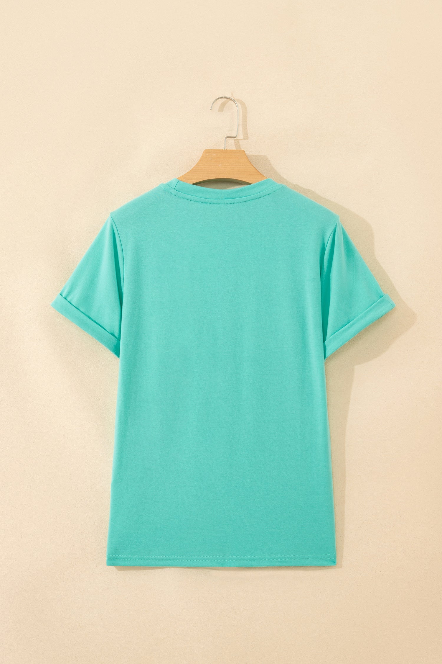 Mint Green Casual Plain Crew Neck Tee