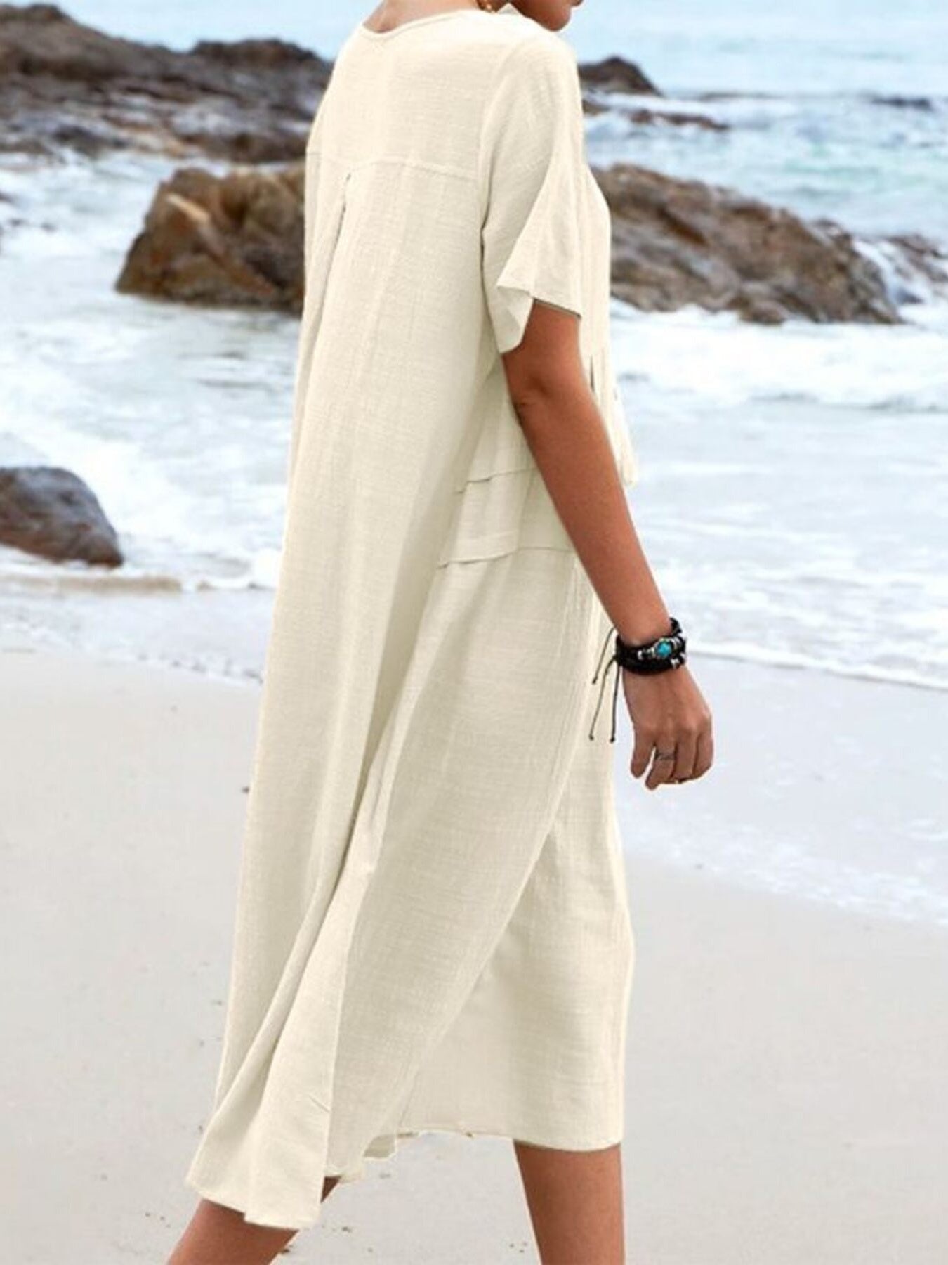 Full Size Casual Linen Blend Midi Dress Plus Size