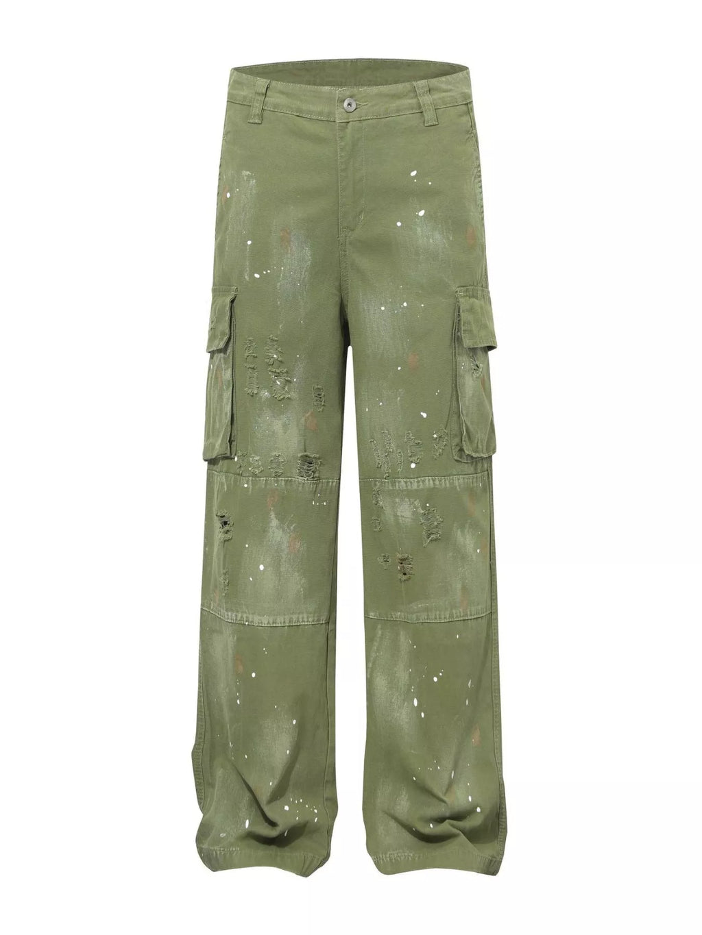 Men's Distressed Cargo Pants with Paint Splatter