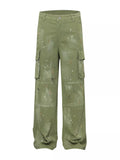 Men's Distressed Cargo Pants with Paint Splatter