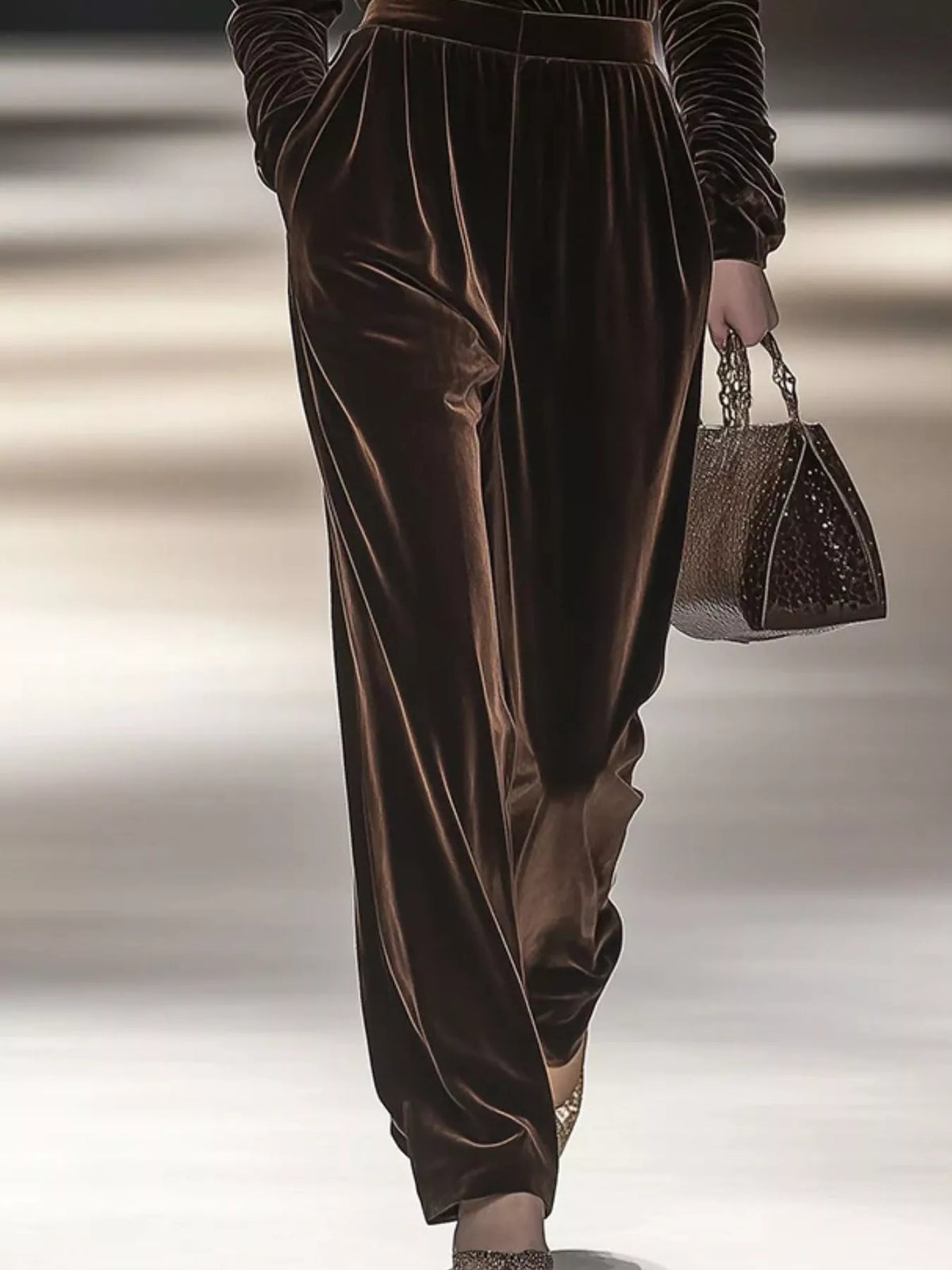 Full Size Velvet Turtleneck Long Sleeve Top and Wide-Leg Pants Set Plus Size