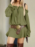 Off-Shoulder Long Sleeve Ruffle Mini Dress