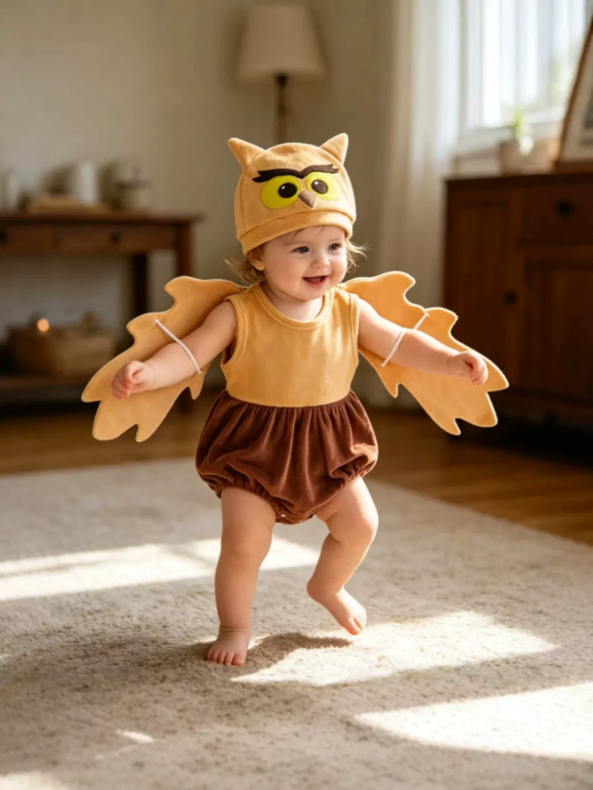 Children's Owl Wings Top and Bottom Set with Hat