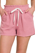 Double Gauze Drawstring Waist Shorts with Raw Hem
