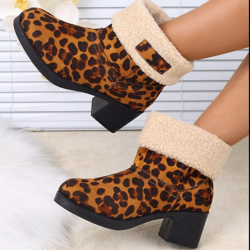 Plush Cuff Block Heel Boots