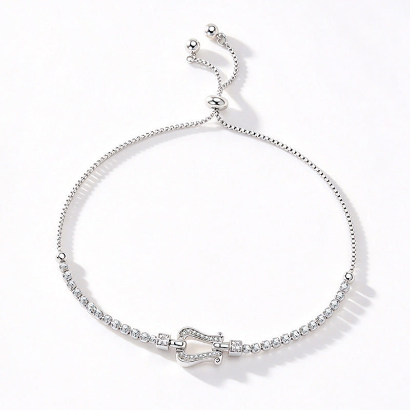 Light Luxury Horseshoe Buckle Bracelet For Women, Niche Designer Stainless Steel Bangle, Sparkly Zircon Versatile Fashion Bracelet Wholesale