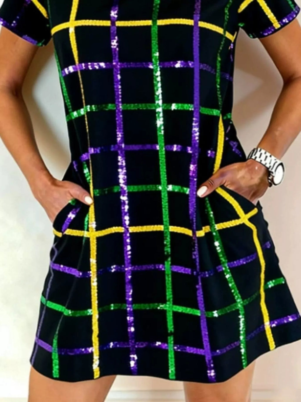 Full Size Plaid Short Sleeve Mini Dress Plus Size