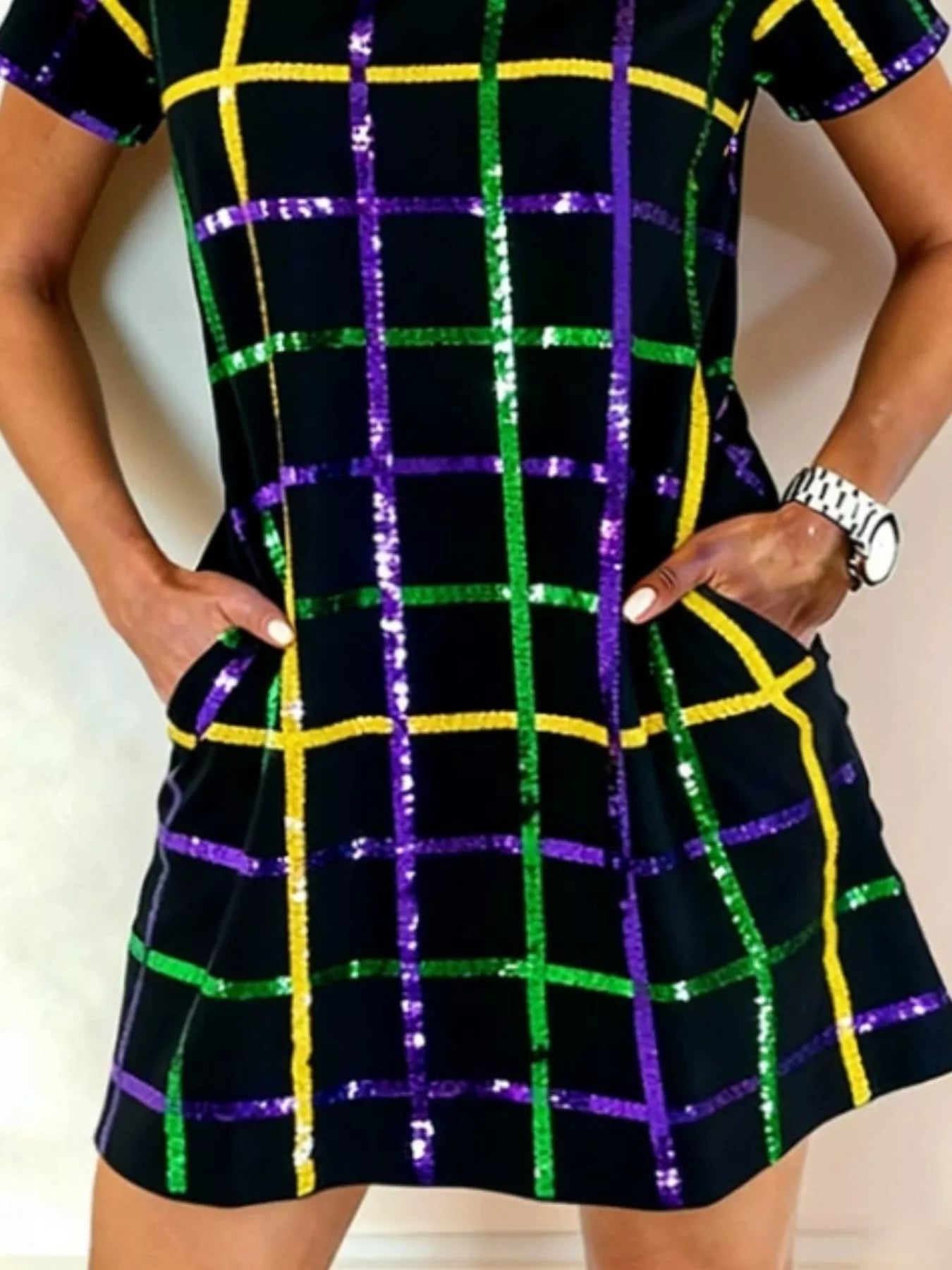 Full Size Plaid Short Sleeve Mini Dress Plus Size