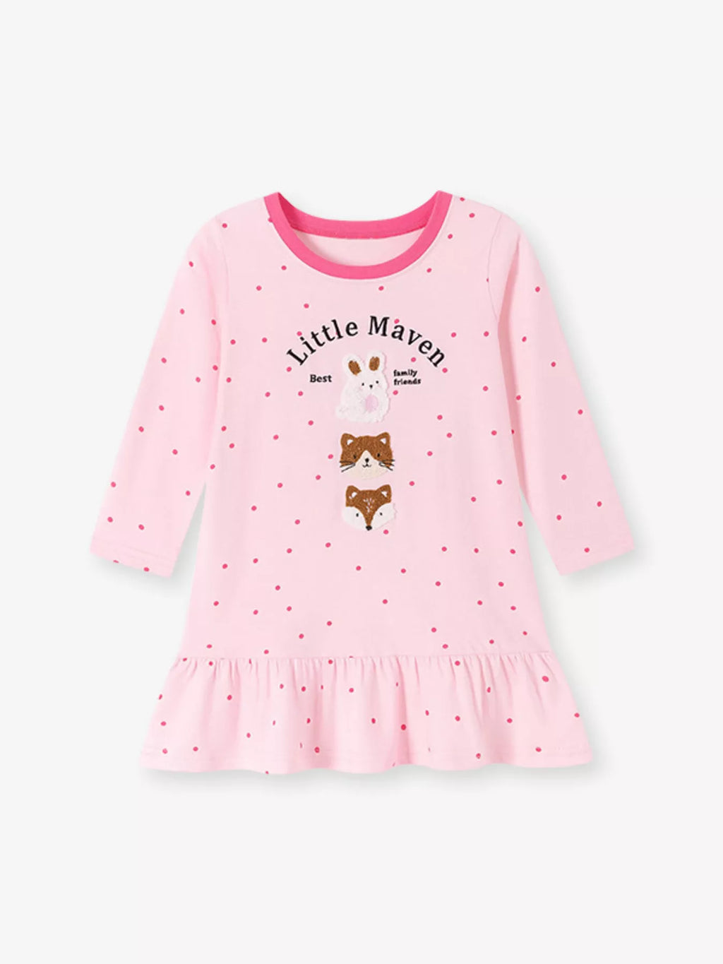 Children's Animal Long-Sleeve Ruffle Hem Dress