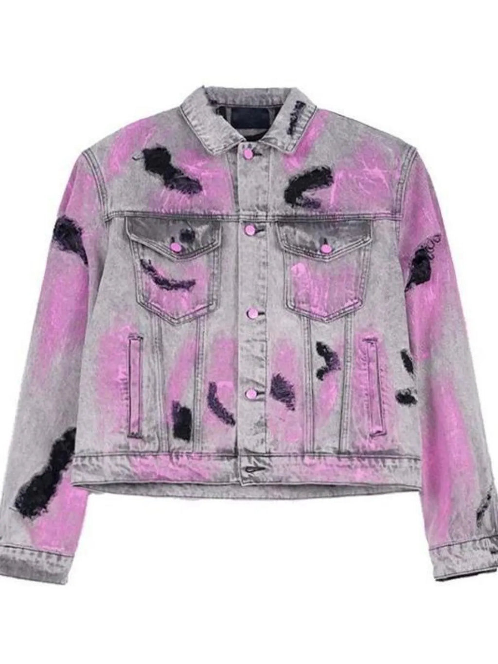 Men's Plus Size Graffiti Washed Button Up Denim Jacket