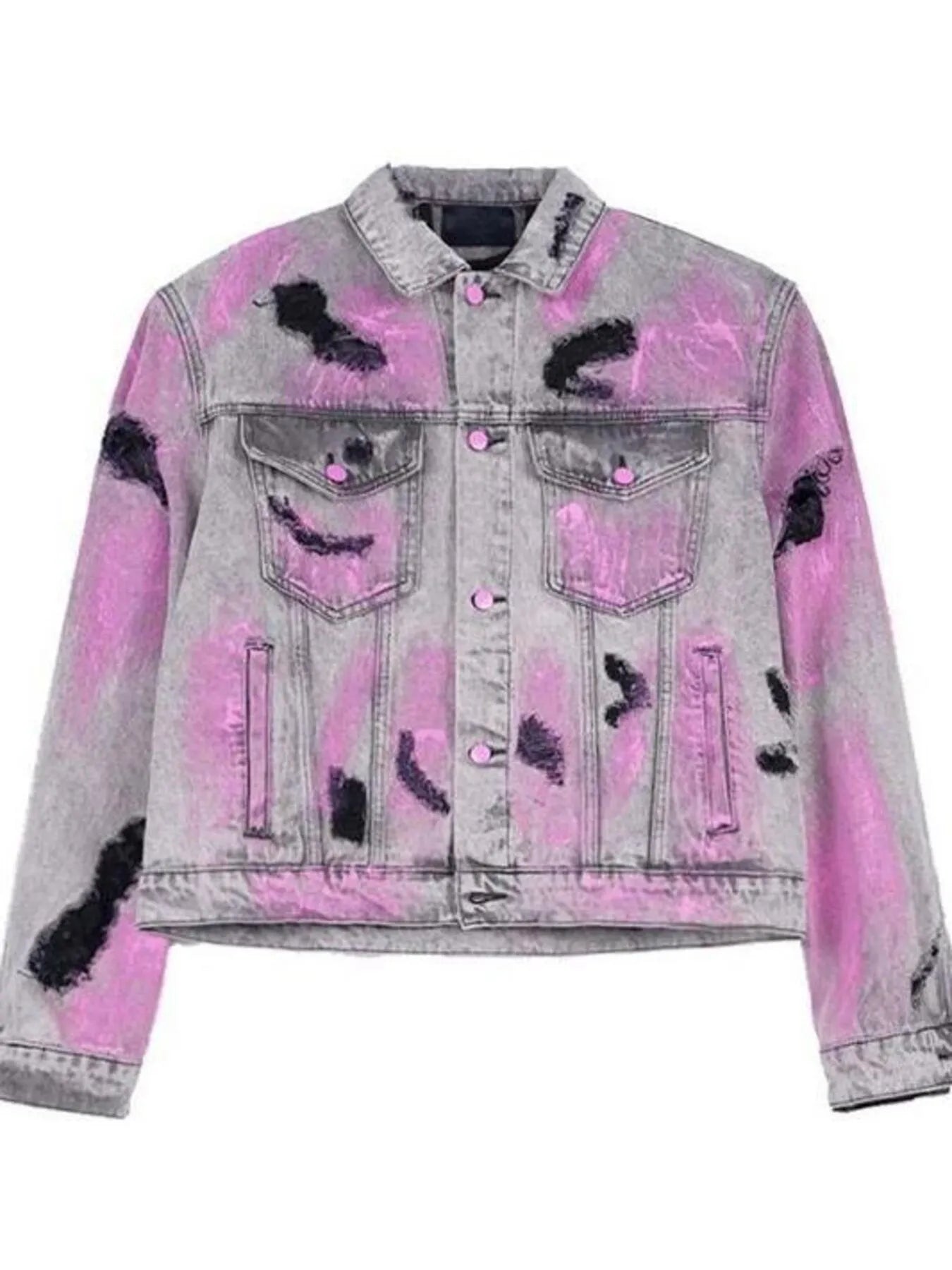 Men's Plus Size Graffiti Washed Button Up Denim Jacket