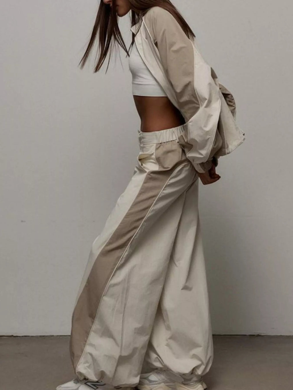 Color Block Zip Up Outerwear and Pants Set