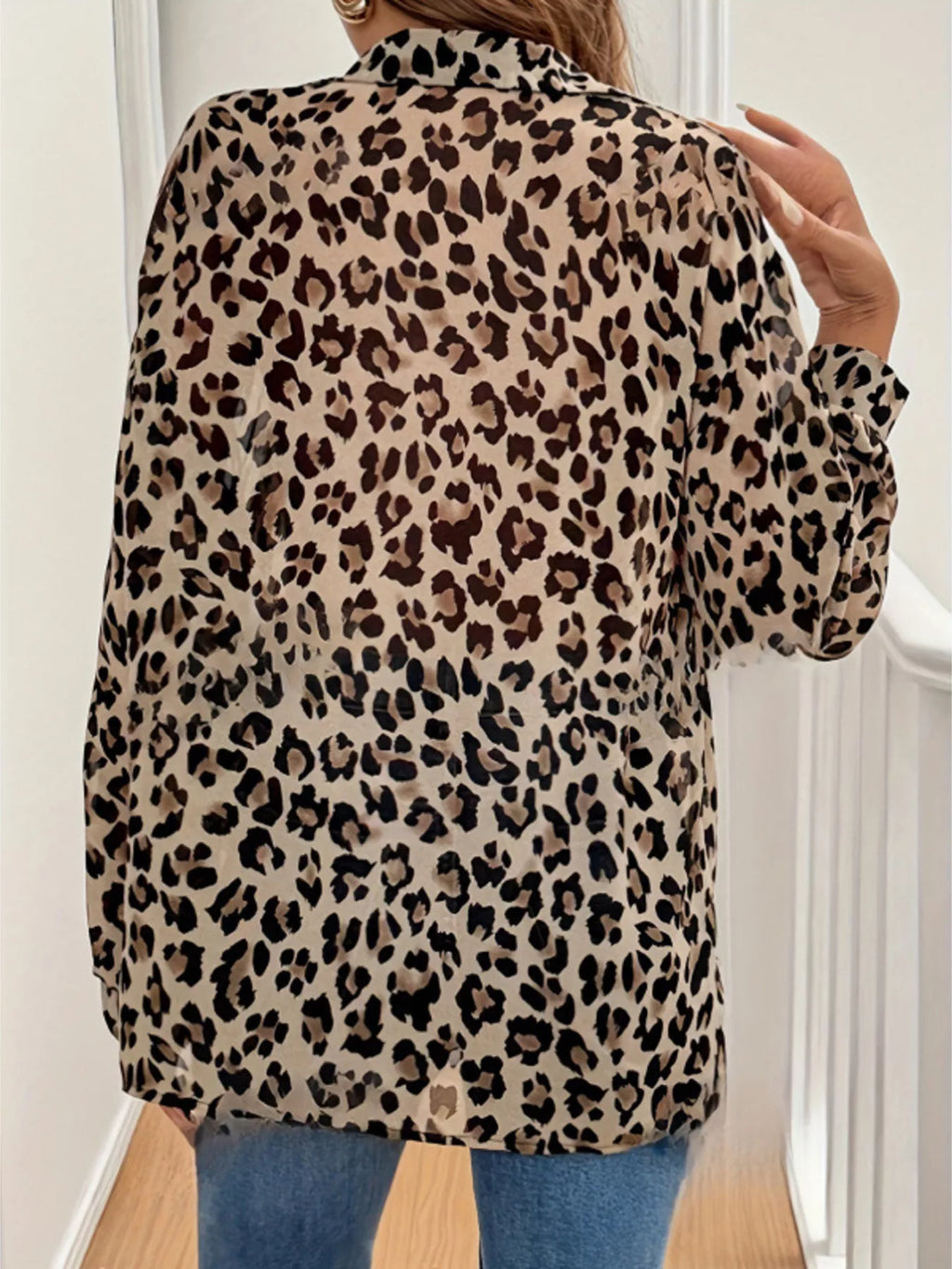Leopard Print Button-Down Long Sleeve Shirt