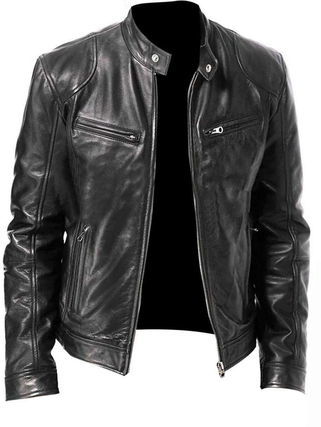 Men's Full Size Leather Biker Jacket with Zipper Pockets Plus Size
