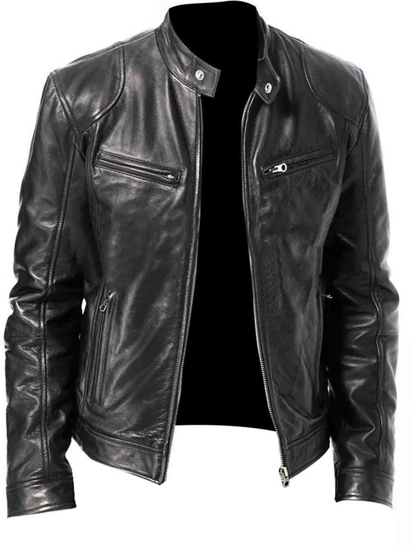 Men's Full Size Leather Biker Jacket with Zipper Pockets Plus Size